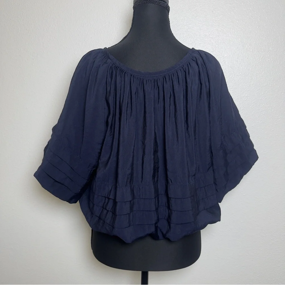 Maeve Anthropologie Navy Bubble Tiered Top Petite M - Picture 3 of 6